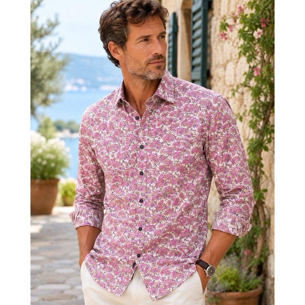 Paul Smith London Button Shirt Mens 16/41 Pink Floral-Italian-COTTON-Luxury-Art